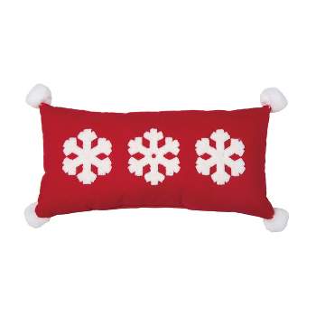 Transpac Polyester 16 in. Multicolored Christmas Embroidered and Snowflake Lumbar Pillow