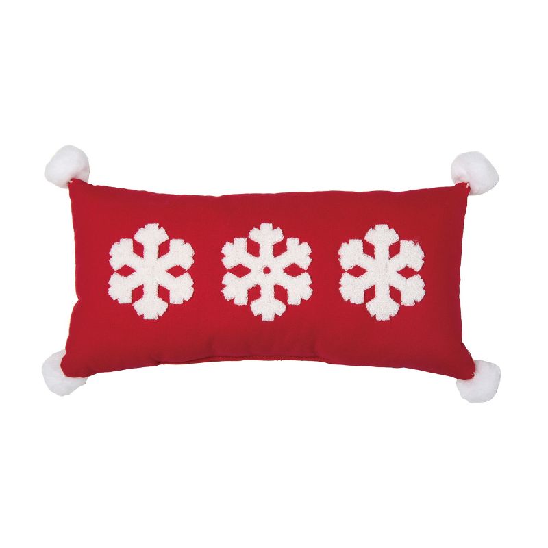 Transpac Polyester 16 in. Multicolored Christmas Embroidered and Snowflake Lumbar Pillow, 1 of 2