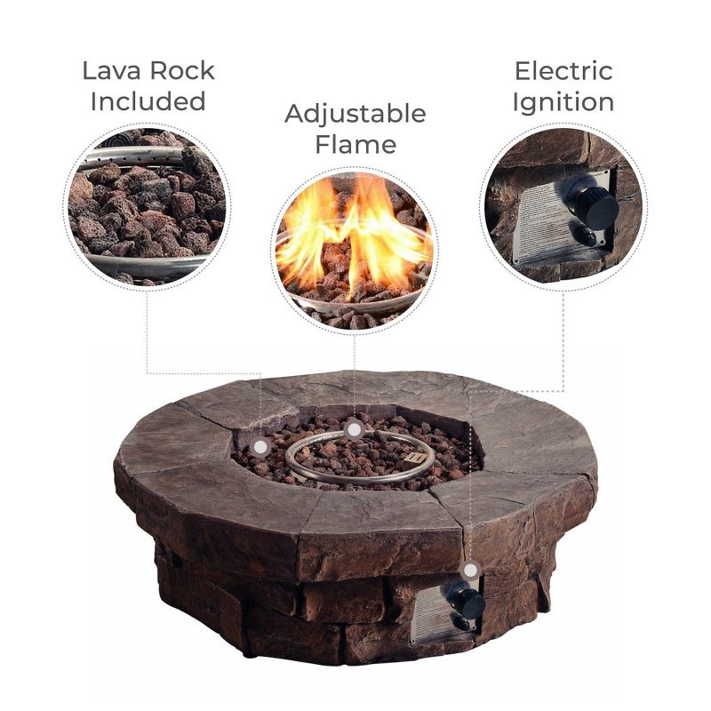 Woodsy Outdoor Round Stone Propane Gas Fire Pit - Teamson Home, 6 of 10