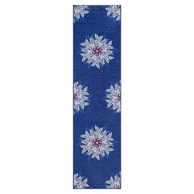 Coolmee Christmas Snowflakes Living Room Rug Non Slip Low Pile Washable Carpet for Bedroom Office Hallway Outdoor Rug Blue