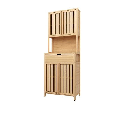 VANIRROR 72" Tall Wood-Colored Bamboo Double-Door Storage Cabinet – High-Capacity Organizer for Dining Rooms, Bedrooms, and Living Rooms