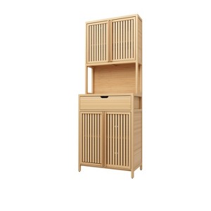 VANIRROR 72" Tall Wood-Colored Bamboo Double-Door Storage Cabinet – High-Capacity Organizer for Dining Rooms, Bedrooms, and Living Rooms - 1 of 3
