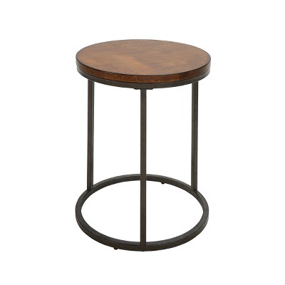 Carolina Living 18" Edie Round Thick Top Accent Table Chestnut Brown/Silver: Metal Frame, Wood Veneer Top, 26" High