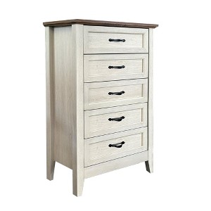 Farmhouse Dresser, Rustic Wood 5 Drawer Dresser for Closet, Tall Chest of Drawers with Metal Handles - 1 of 4