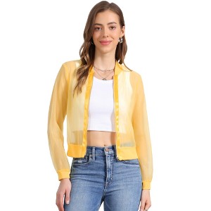 Allegra K Women's Zip Up See-Through Lightweight Long Sleeve Mesh Bomber Jacket - 1 of 4
