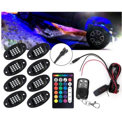 MPM RGB LED Rock Lights Multicolor Neon Underglow Waterproof Music Lighting Kit with Remote Control for Cars Off Road SUV ATV Vehicles