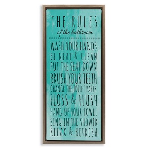 Stupell Industries Bathroom Rules on Turquoise Black Framed Floater Canvas Wall Art - 1 of 4