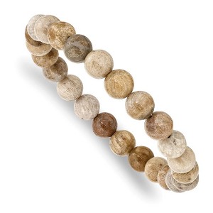 Black Bow Jewelry 8mm Neutral Color Agate Beaded Stretch Bracelet, 6.75 Inch - 1 of 4