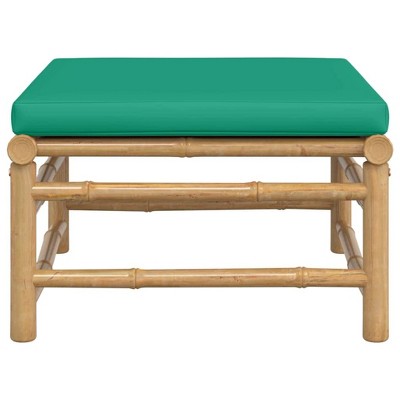 Green Cushioned Bamboo Patio Footstool, 25.6 in