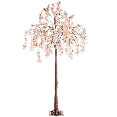 Plow & Hearth Large Lighted Faux Weeping Cherry Tree, 6'H