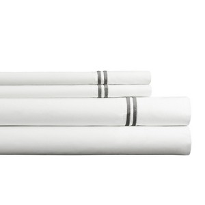 Pointehaven 300 TC Percale Long Staple Cotton Cooling Double Satin Embroidered Oversized Sheet Set - 1 of 4