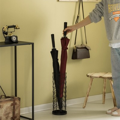 Black Metal Round Umbrella Holder Stand with Drip Tray