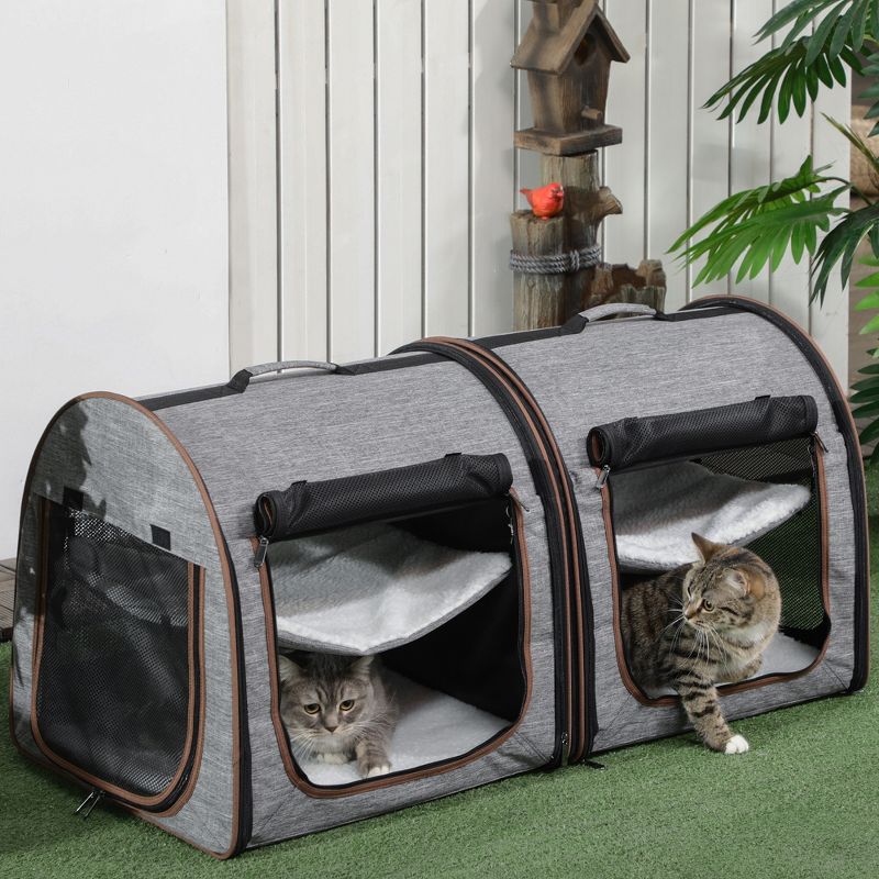 PawHut 39" Portable Soft-Sided Pet Cat Carrier with Divider, Two Compartments, Soft Cushions, & Storage Bag, 3 of 10