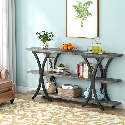 Gray 70.8" Industrial Console Table with 3-Tier Shelves