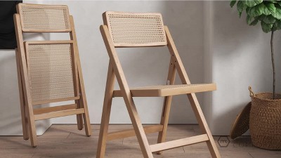 Pullman Black and Natural Cane Solid Wood Folding Side Chair