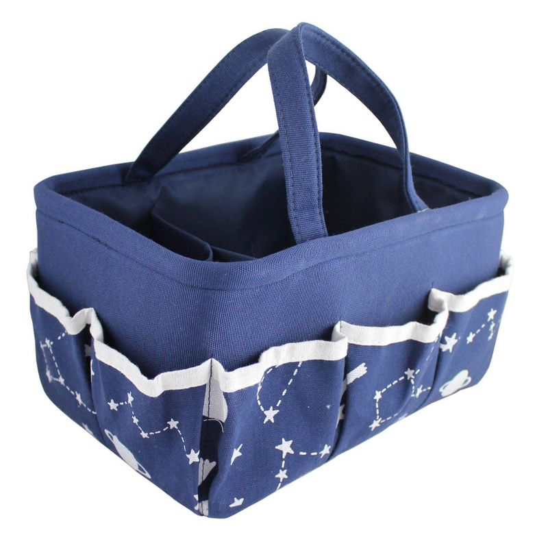Beriwinkle linen &#34;All Over Moon and Cloud&#34; Print Diaper Caddy - Navy, 1 of 2