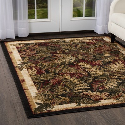 Black and Beige Floral Synthetic Rectangular Area Rug