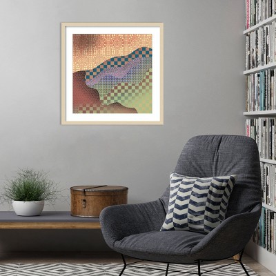 Earth Tones Abstract Geometric Lithograph with Wood Frame