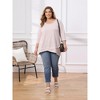 Women's Plus Size Striped Scoop Neck 3/4 Sleeve Crossover High Low Hem Loose Casual Blouse - GRACE & GRANDEUR - 2 of 4