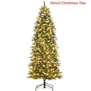 6 ft/7.5 ft/9 ft/12ft Pencil Christmas Tree Pre-lit Slim Holiday Decoration, Skinny Décor Lights, Metal Stand,Xmas Tree for Room, Bedroom - 1 of 4