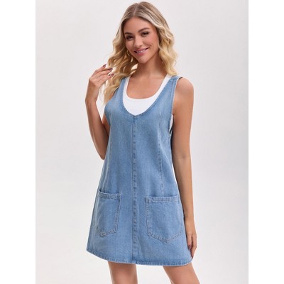 Женские платья INSPIRE CHIC Women's Denim Roller Romper Casual Sleeveless V Neck Mini Dresses X-Large Sky Blue — фото 2