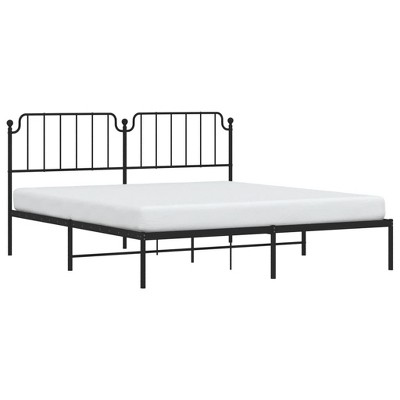 vidaXL Robust Metal Bed Frame with Headboard and Extra Storage Space, Powder-Coated Steel Foundation for Bedroom