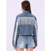 INSPIRE CHIC Women's Fringe Long Sleeve Frayed Hem Crop Denim Jacket - 4 of 4