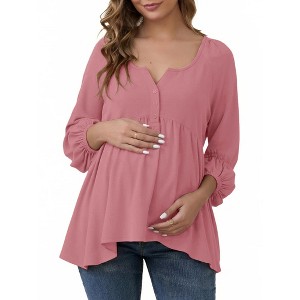INSPIRE CHIC Womens Maternity High Low Tops Lantern Sleeve Boho Babydoll Ruffled Flowy Long Sleeve Pregnancy Blouse - 1 of 4