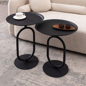 NicBex Lantern-Shaped Metal End Tables Living Room, Retro Tray Side Table with Weighted Base, Small Side Table, Round End Table, Small Coffee Table - 1 of 4