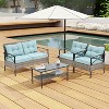 ELJGET 4 Pieces Outdoor Patio Furniture Set, Wicker Rattan Conversation Set with Table for Porch Deck, Blue - 3 of 4