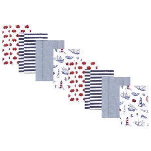 Hudson Baby Boys and Girls Cotton Poly Flannel Burp Cloths 8-Pack, Lighthouse, One Size - 1 of 4