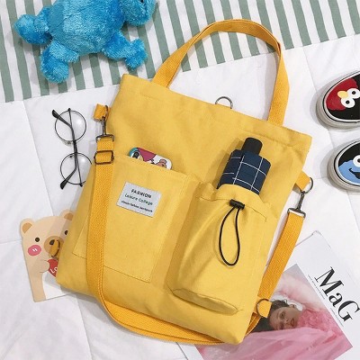 Boersma Canvas Backpack for Women – Multi-Pocket Preppy Shoulder Bag, Casual Student Handbag for School, College, Travel, or Everyday Use, Yellow