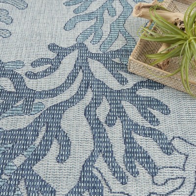 Nautical Coral Blue Synthetic Rectangular Area Rug 8' x 10'