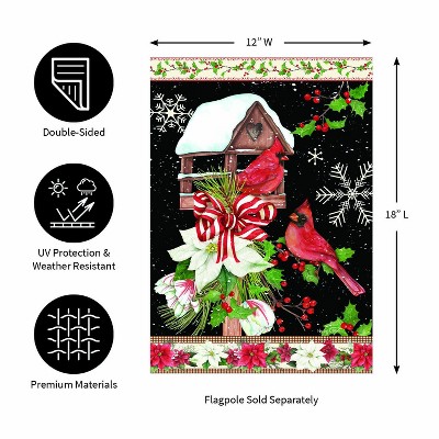 Joyful Cardinal Winter Scene Suede Garden Flag 12 x 18 Inches