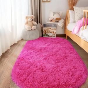 LOVEVOOK Fluffy Runner Rug for Bedroom, Shag Oval Rug for Bedside, Living Room Dorm Home Decor 2.6x5.3 Feet - 1 of 4