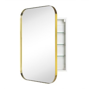 TEHOME Surface and Recessed Mount Rectangular Stainless Steel Metal Framed Bathroom Medicine Cabinet with Mirror - 1 of 4