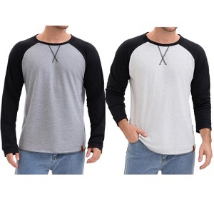 INSPIRE CHIC Men's Long Sleeves Tops Colorblock Casual Raglan T-Shirts 2 Packs - 1 of 4
