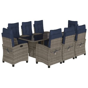 vidaXL 9 Piece Patio Dining Set with Cushions Gray Poly Rattan - 1 of 4