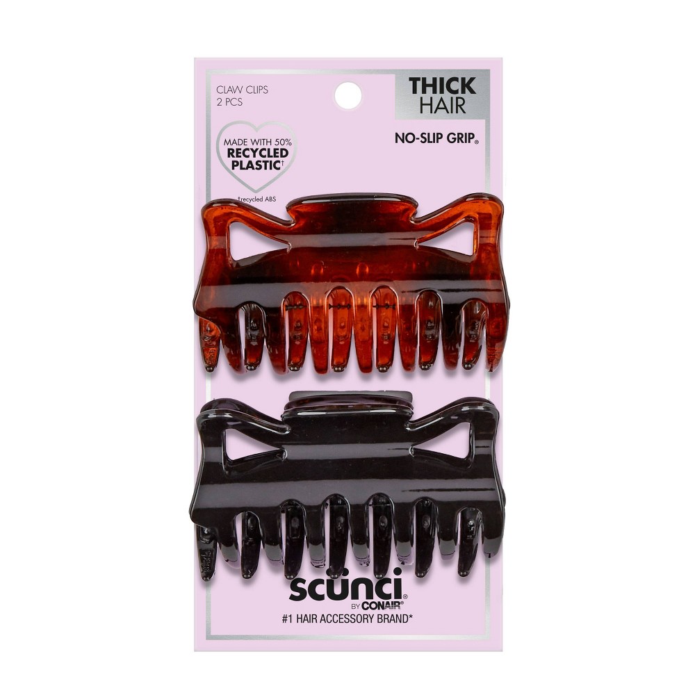 Photos - Hair Pin / Headband / Elastic Hair Tie scünci No-Slip Grip Recycled Claw Clips - Tortoise/Black - Thick Hair - 2p