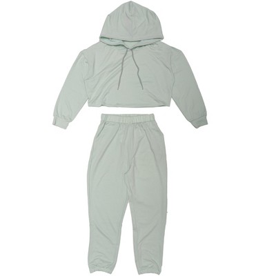 INSPIRE CHIC Womens 2 Piece Outfits Sweatsuit Outfits Hooded Crop Sweatshirt and Jogger Tracksuit Set