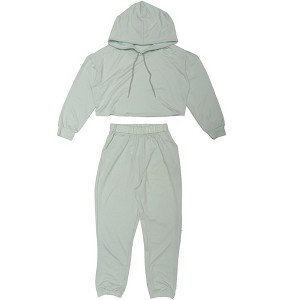 INSPIRE CHIC Womens 2 Piece Outfits Sweatsuit Outfits Hooded Crop Sweatshirt and Jogger Tracksuit Set - 1 of 4