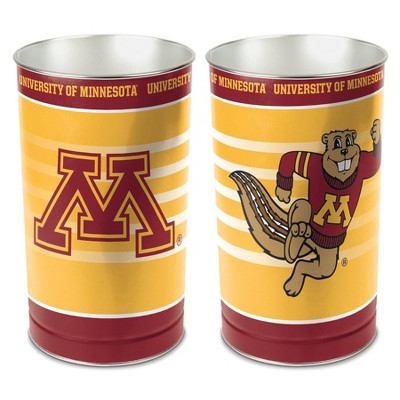 NCAA Minnesota Golden Gophers Waste Basket: Tin Indoor Trash Can, Open Top Design
