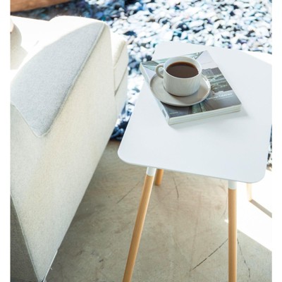 White Rectangular Steel and Wood Minimalist Side Table