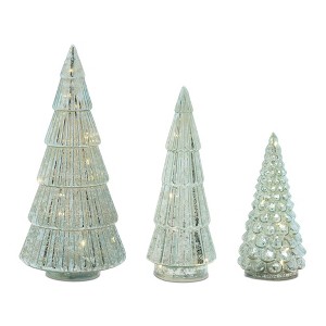LED Green Mercury Glass Tree (Set of 3) - 1 of 4