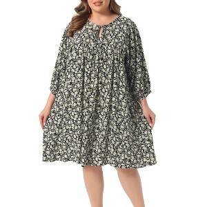 Women's Plus Size V Neck Drawstring 3/4 Sleeve Summer Flowy A Line Midi  Babydoll Dresses - Agnes Orinda 4X Black : Target