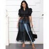 Clearlove Womens Mesh See Through Shirts Puff Sleeve Long Dresses Belt V Neck Button Down Flowy Ruffled Casual Club Party Outfit - 3 of 4