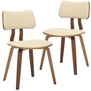 LeisureMod Clivo Leather Dining Chair – Modern Open-Back with Curved Wooden Slats & Poplar Wood Legs for Kitchen or Dining Room Set of 2 - 1 of 4