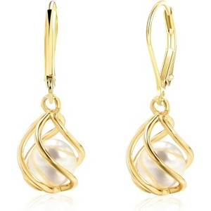 18K Gold Caged Pearl Drop Earrings | Lightweight Minimalist Gift for Her - 1 of 4