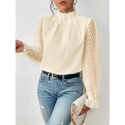 Long Sleeve Blouses for Women Dressy Casual Fall Tops Mock Neck Trendy Tshirts Shirt Business Work Tee Shirts