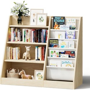 Vynxaria Bookshelf Series 24 in. Wide White Wood 3-Shelf Kids Bookcase with Side Pockets - 1 of 1